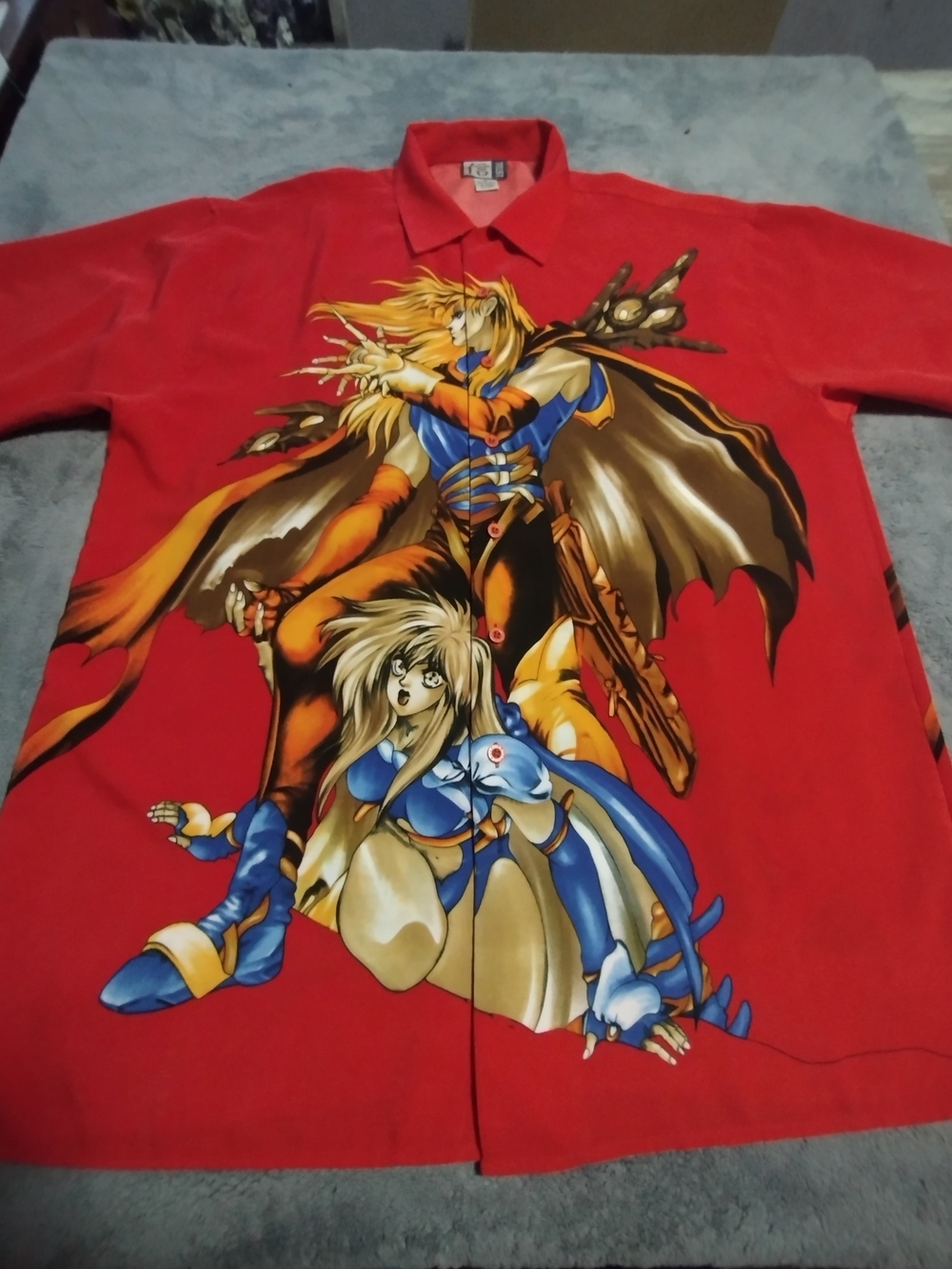 Trust Red Graphic Button Down Shirt with Anime Illustration